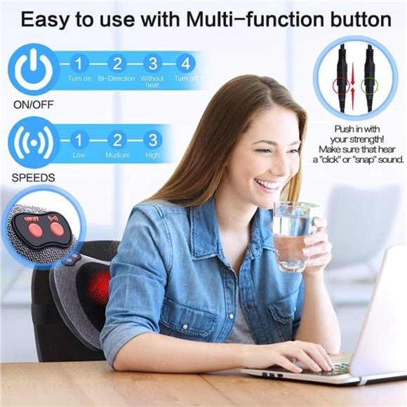 Back Massager with Heat,Shiatsu Back and Neck Massager with Deep Tissue Kneading - Picture 3 of 7